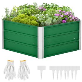 40'' x 16'' Hexagon Metal Raised Garden Bed, Elevated Large Corrugated Galvanized Steel Planter Box w/ Install Gloves for Backyard