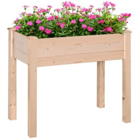 Outsunny Raised Garden Bed with Legs, 34" x 18" x 30", Elevated Wooden Planter Box, Self-Draining with Bed Liner for Vegetables, Herbs