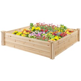 Outsunny Raised Garden Bed Kit, 4' x 4' Outdoor Wooden Planter Box with 9 Growing Grids, for Plants and Herbs