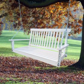 Front Porch Swing with Armrests;  Wood Bench Swing with Hanging Chains; for Outdoor Patio ; Garden Yard;  porch;  backyard;  or sunroom; Easy to Assem (Color: White)