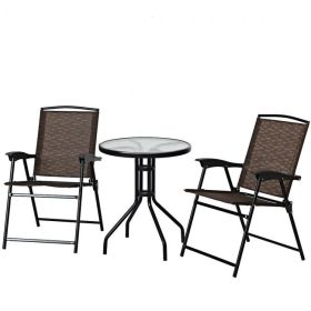 Garden Furniture Outdoor Patio Bistro 3 Pieces Set of Round Table and Folding Chairs (Color: As show the pic, size: 24 Inch)