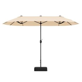 13 Feet Double-Sided Patio Twin Table Umbrella with Crank Handle (Color: Beige)