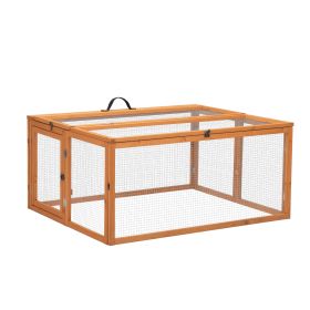 Folding Rabbit Hutch with Roosting Bar;  Wood Collapsible Guinea Chick Run;  Outdoor Bunny Cage;  Portable XH (Color: Orange)