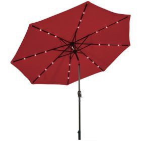 10 Feet Outdoor Patio Umbrella with Bright Solar LED Lights (Color: Dark Red)