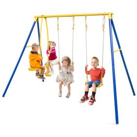 Metal Swing Set for Backyard with 2 Swing Seats and 2 Glider Seats (Color: Blue)