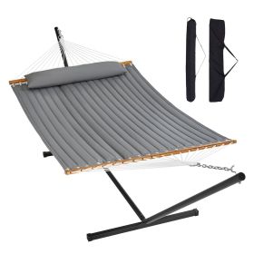 VEVOR Two Person Hammock with Stand Included Heavy Duty 480lb Capacity, Double Hammock with 12 FT Steel Stand and Portable Carrying Bag and Pillow (Type of Support: T Type, Color: Gray)