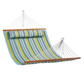 VEVOR Double Quilted Fabric Hammock with Hardwood Spreader Bar Detachable Pillow (Type of Support: Without Bracket, Color: Green)