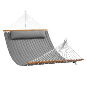 VEVOR Double Quilted Fabric Hammock with Hardwood Spreader Bar Detachable Pillow (Type of Support: Without Bracket, Color: Gray)